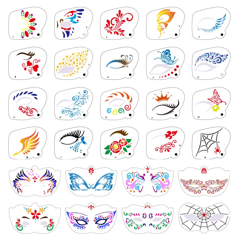 6 Pcs Stencils for Body Painting Face Art Halloween Party DIY Makeup Stamps Temporary Tattoos Reusable Stencils Plastics 5