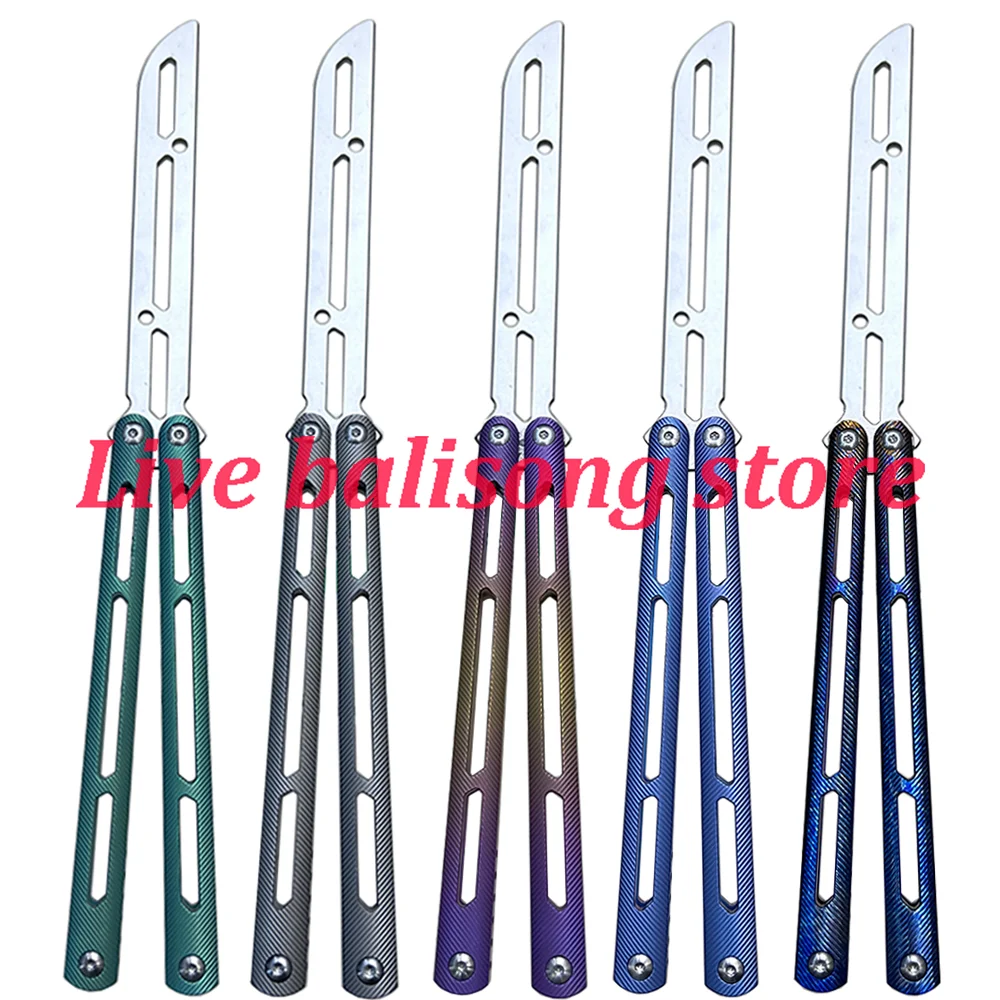 

Theone Tsunami Clone Balisong Trainer Flipper Butterfly Trainer knife Channel Titanium Handle Bushings System Damascus/440 Blade