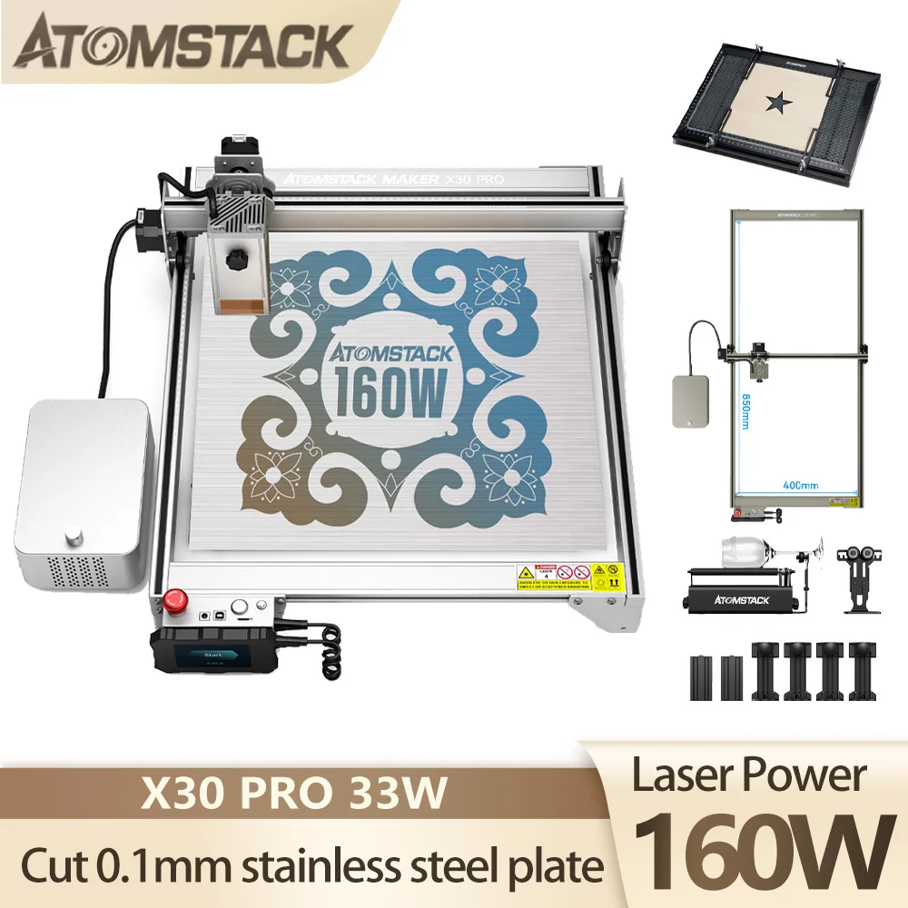 Atomstack X30 PRO 160W 6-Core Laser Engraving Cutting Machine 33W Laser Head Cutting Acrylic Wood 0.1mm Sheet Metal CNC Router
