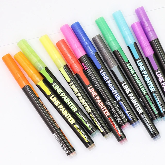 8/12 Colors Outline Metallic Markers Double Line Magic Shimmer Paint Pens  For Kids Adults DRAWING Art Signature Coloring Journal - AliExpress