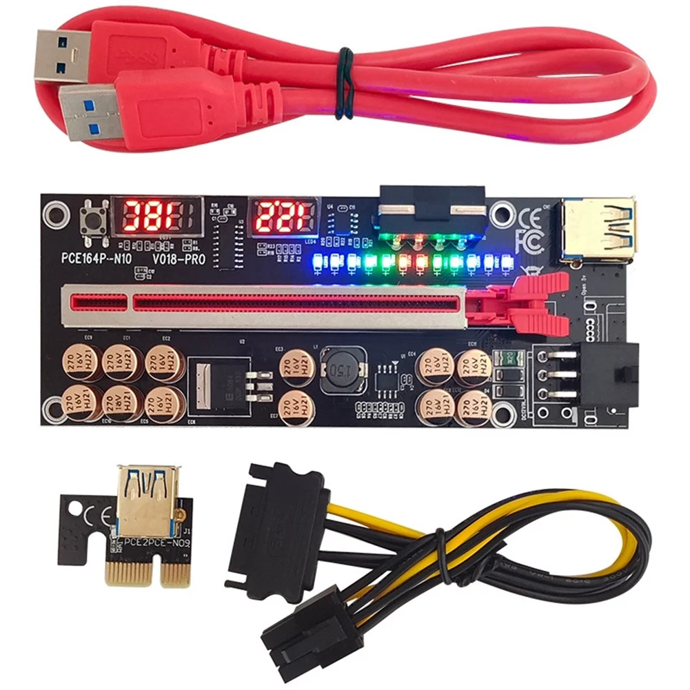 

VER018 PRO PCI-E Riser Card USB 3.0 Cable 018 PLUS PCI Express 1X To 16X Extender PCIe Adapter for BTC Mining(Red)
