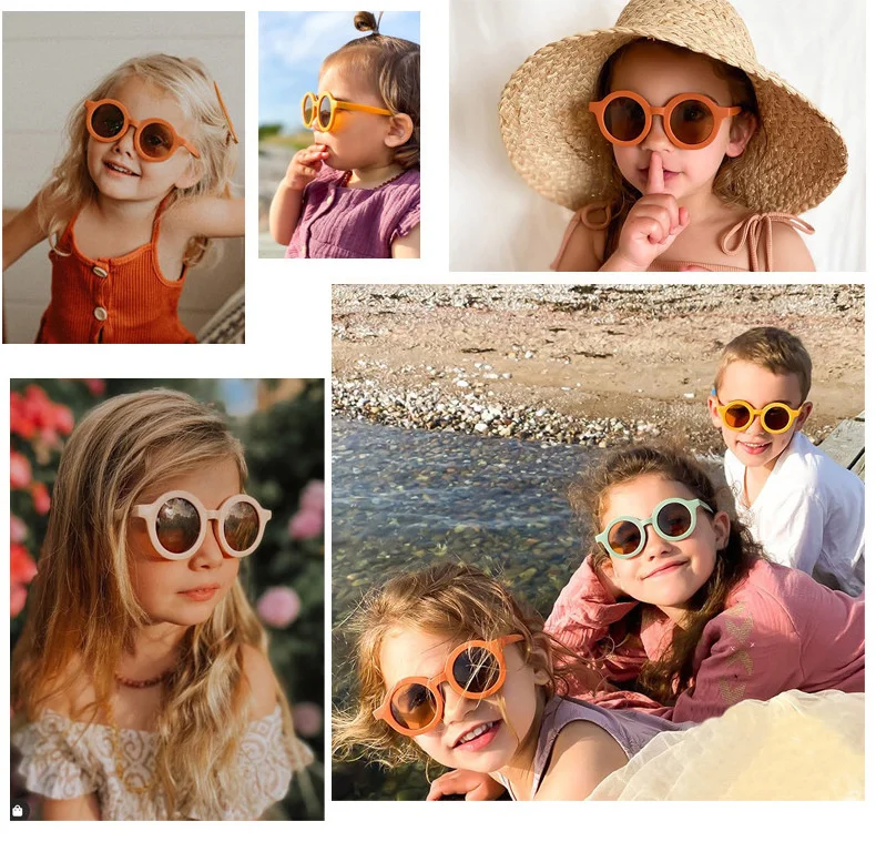 Free shipping children's color round frame light PC cute small face sunglasses