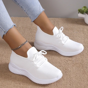 Baskets en maille à lacets pour femmes, respirantes, marche en plein air, petites chaussures blanches, Parker rond, semelle optique non ald, chaussure de tennis, mode