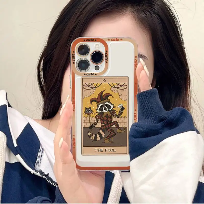 Animal Raccoon Art Tarot Phone Case for iPhone 11 12 13 Mini Pro Max 14 Pro Max Case shell