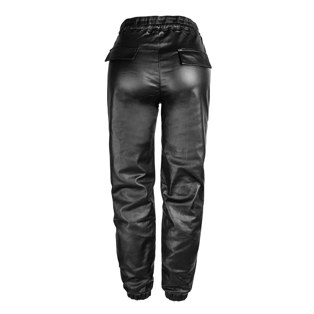 jogger pants Sexy black Autumn winter streetwear leather pants women clothing vintage stacked baggy gothic High waist PU harem pants trousers cargo pants for women