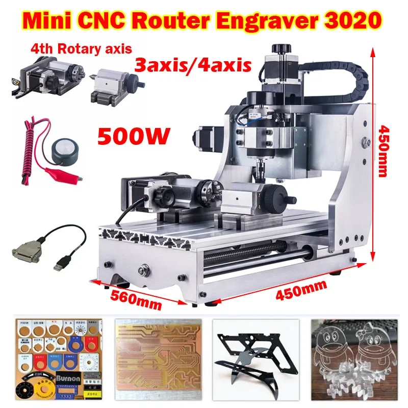 500W Router Di Cnc Incisore 3040 3 Assi 4 Assi 3020 Metallo Intaglio Del Legno Fresatrice Kit Vite A Ricircolo Di Sfere Porta Usb 300X200Mm 300X400Mm