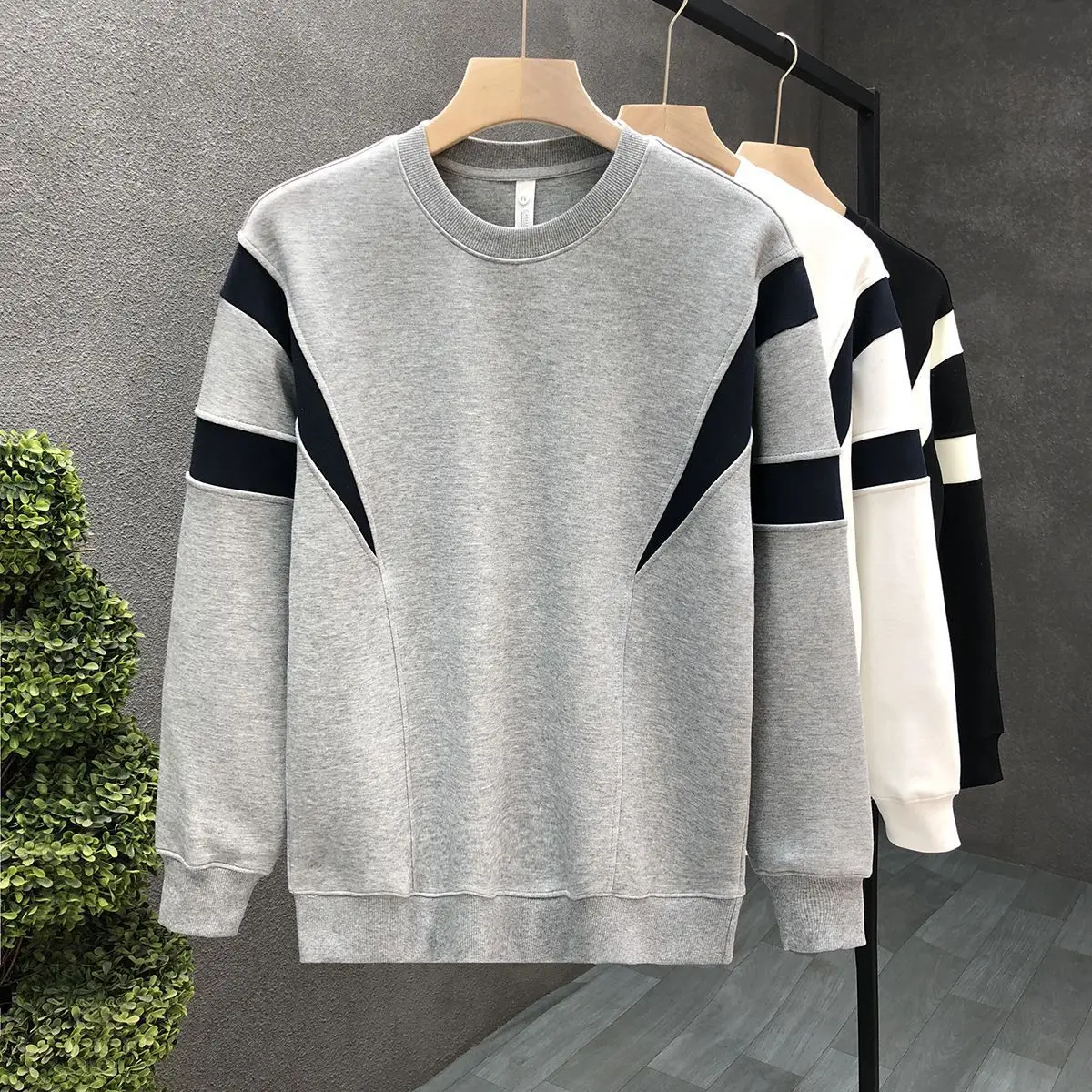 2023 Autumn and Winter Men's Versatile Casual Sweater Round Neck Pullover Long Sleeve Panel Comfortable Versatile Top