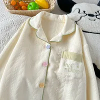 Embroidery Letter Fashion New Women's Pajamas Set 2025 Autumn Winter New Casual Soft Sweet Loungewear Lapel Neck HomeWear Suit - Image 6