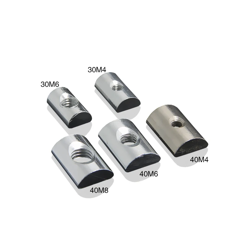 

50pcs M4 M5 M6 M8 Carbon Steel Semicircle Nuts Fastener Aluminum Connector For 30/40 Series Industrial Profile 3D Printer Parts
