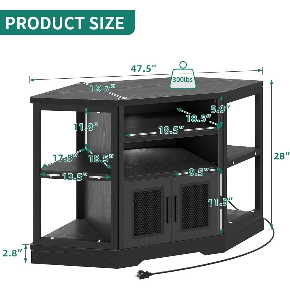 New2025-Corner TV Stand for TVs up to 55/50 Inch with Power Outlet, Modern Farmhouse Entertainment Center, Wood TV Media Console