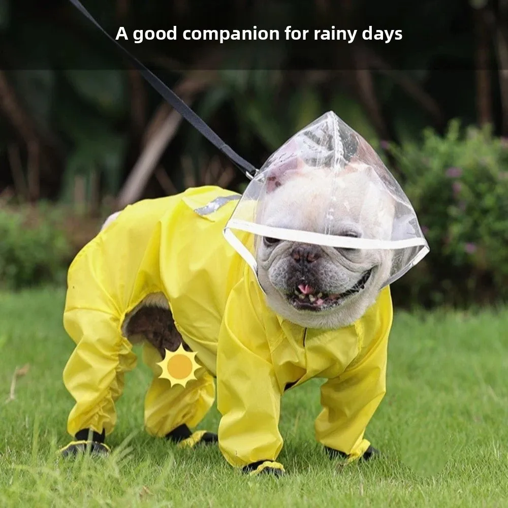 방수 레인코트 강아지 점프수트 배를 덮는 반려동물 의류 반사 스트립 강아지 후드 레인코트 반려동물 방진 바지
