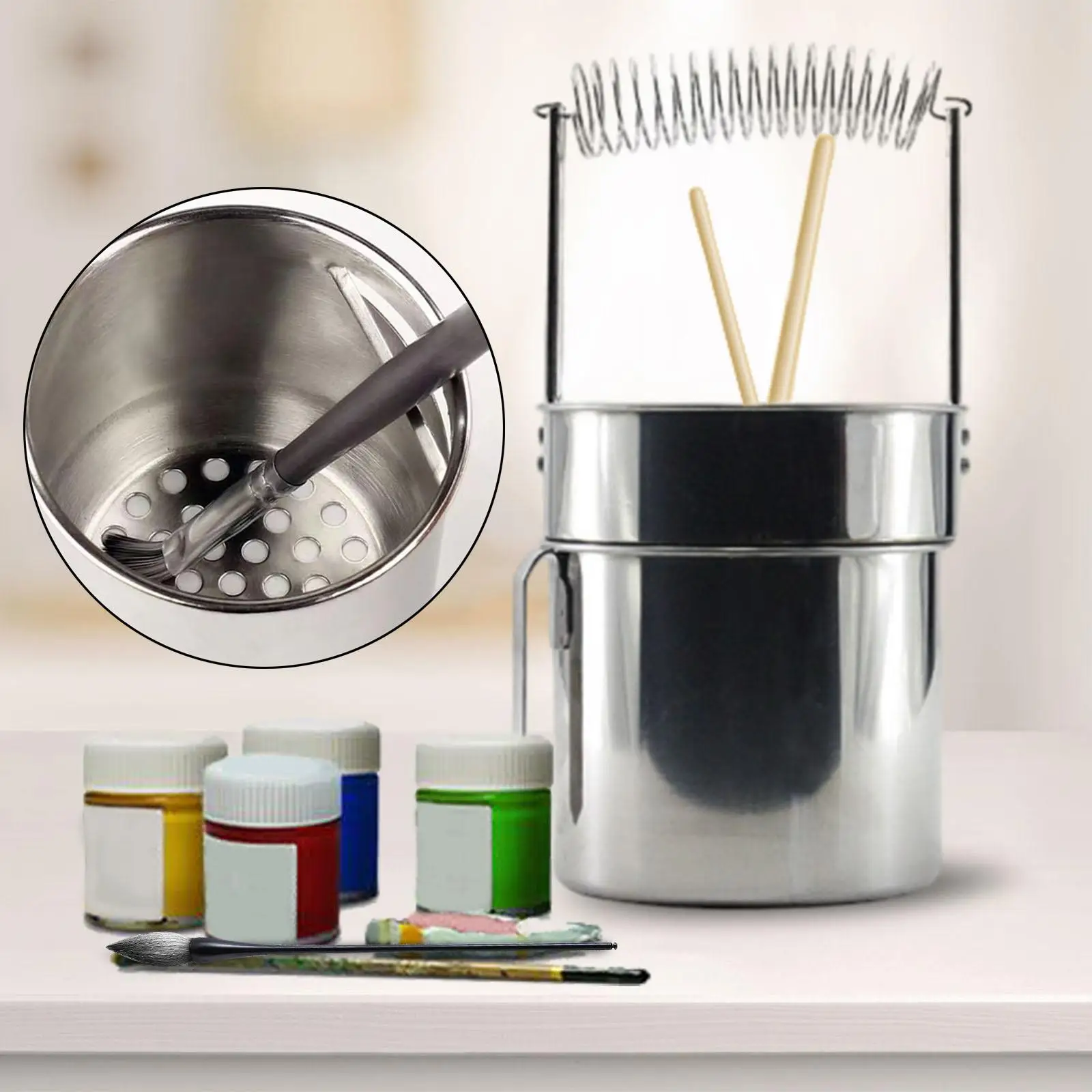 Stainless Steel Brush Washer Paint Brush Washing Bucket Pot Double Layer Paint Brush Cleaner Paintbrush Washer for Gouache