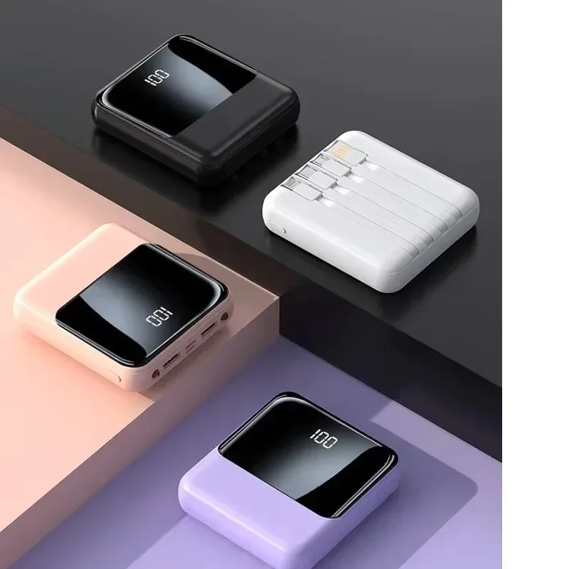 4-wire Power Bank, 20000mAh, Large Capacity Fast Charging Ultra-thin, Suitable for Mobile Phones, Universal Mobile Power Supply 5