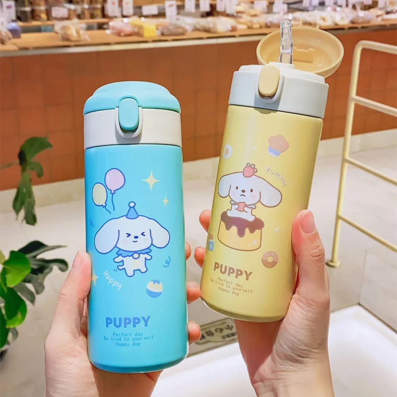 380ml Cartoon Puppy Stainless Steel Vacuum Flask With Straw Portable Kids  Thermos Mug Travel Thermal Water Bottle Tumbler - AliExpress