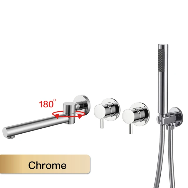 Simple luxury gun gray brass bathroom faucet with wall design and a dual handle bathtub mixer for both hot and cold water 12