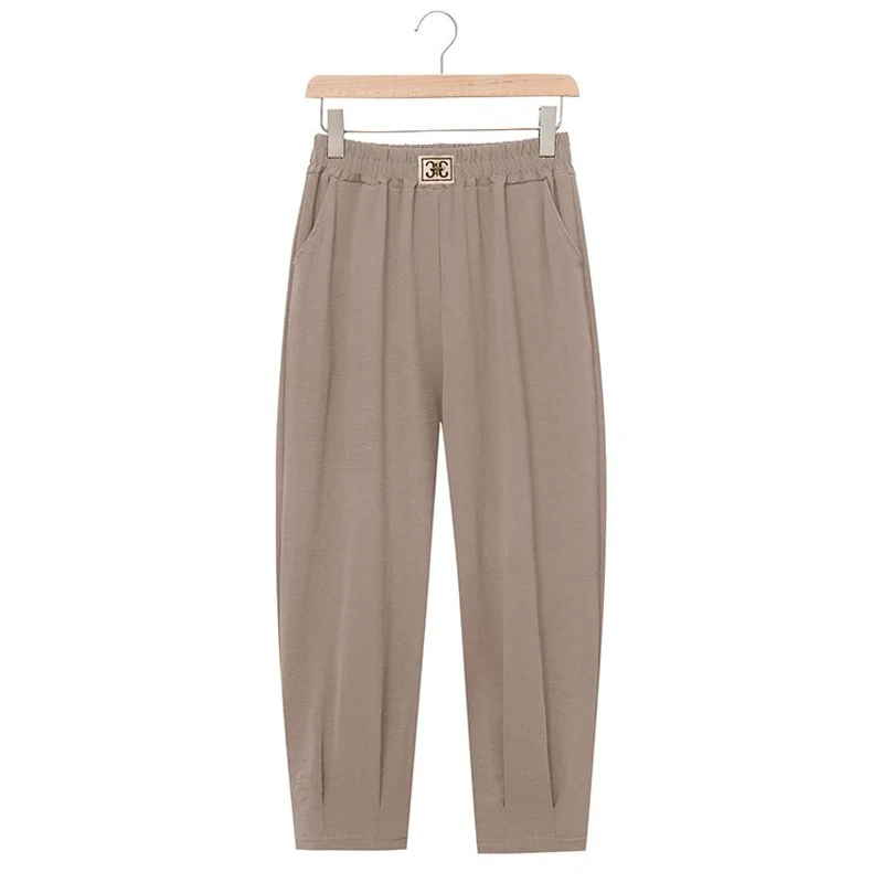Summer New Ice Silk Thin Loose Harem Pants Solid Elastic Waist All-match Straight Casual Pants Fashion Vintage Women Clothing