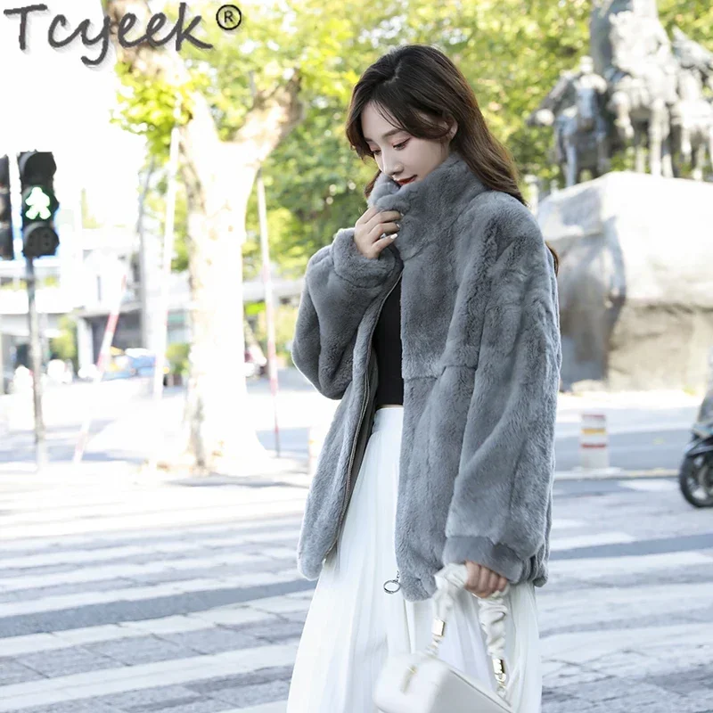 

2021 New Rex Rabbit Fur Coat Women Elegent Fur One Fur Jacket for Women Warm Winter Outwear Solid Casacos De Inverno Feminino FC