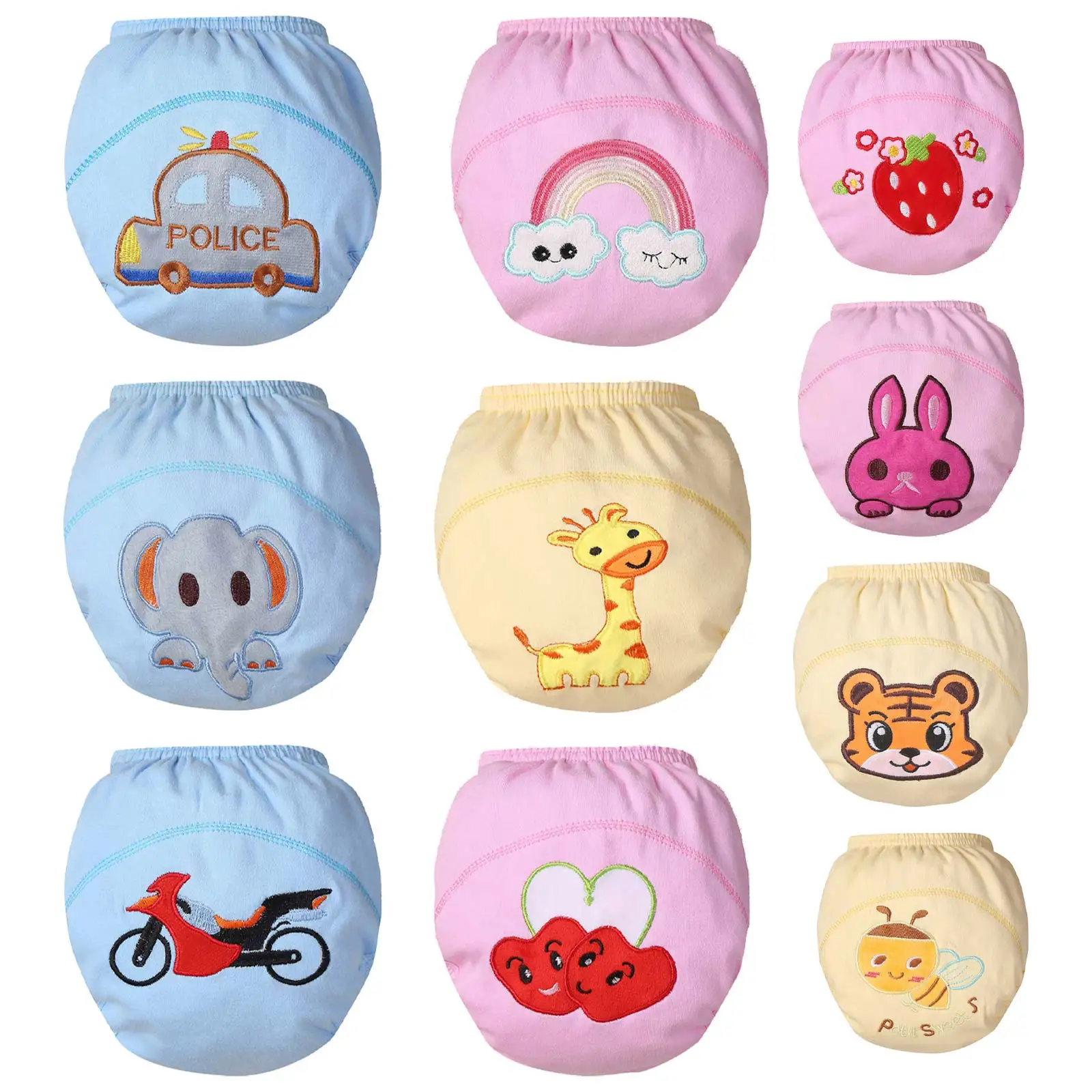 Baby Girls Boys Cotton Potty Training Pee Panties Diaper Covers Bloomers Embroidery Pants Reusable Washable Absorbent Underpants