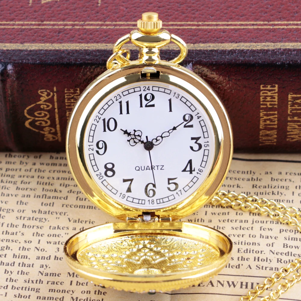 Antique Steampunk Vintage Golden Quartz Pocket Watch Necklace Pendant Clock  with Men Women