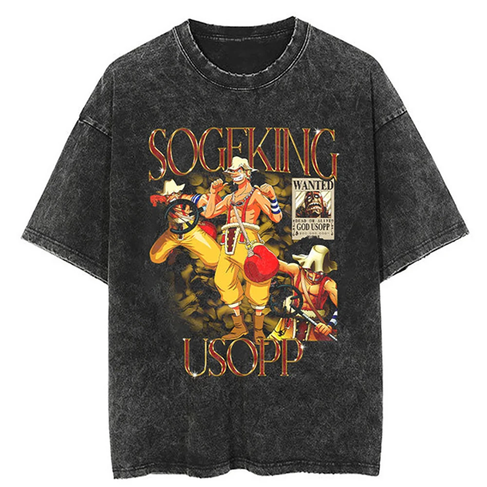 

Harajuku Fashion Vintage T-Shirt Japanese ONE PIECE Anime Graphic Oversize T Shirt Washed Tshirt Men Summer Cotton Tops Tees