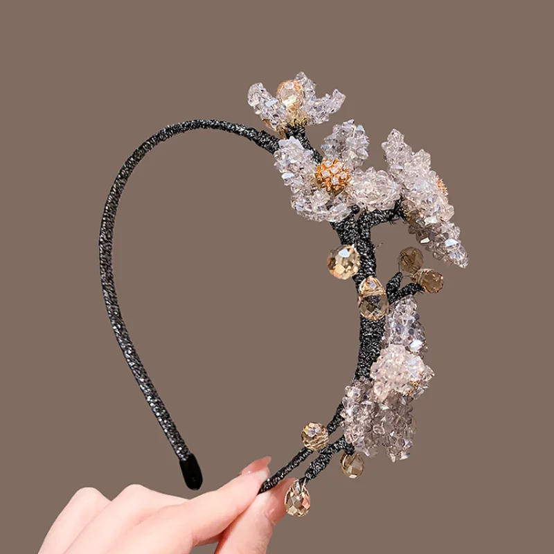 Light Pink Crystal Flower Headband For Wedding And Party_voghion.com