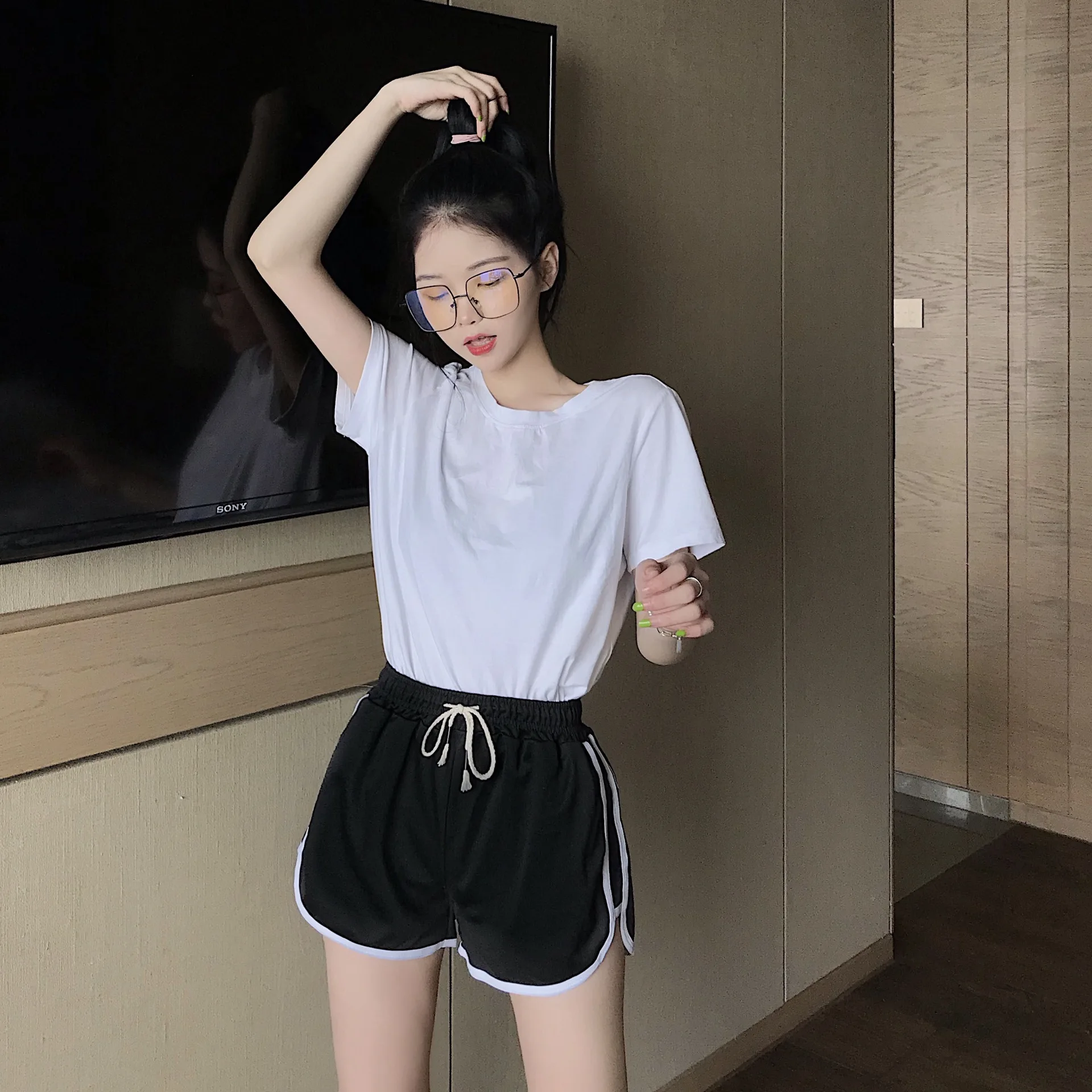 Sports shorts for womensummer running quick drying loose outer space high waistwide legs yogafitness sleepwearovers