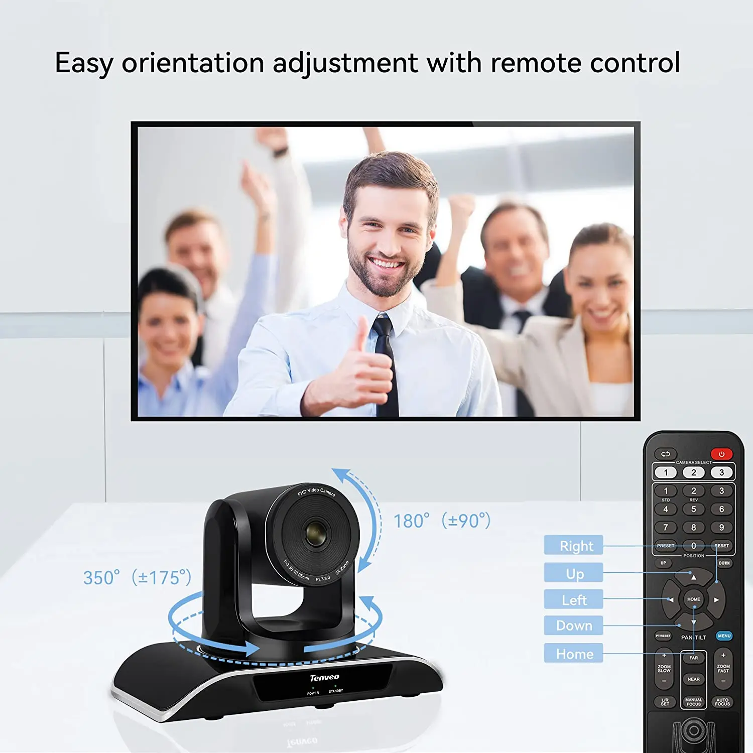 Tenveo Video Conference System 3X PTZ Camera Conference Room Camera 3X Optical Zoom + USB Speakerphone for Skype Zoom OBS Teams