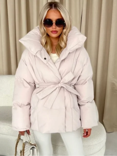 أزياء من الدانتل حتى سترة قطن المرأة عارضة الوقوف طوق واحدة الصدر جيب فضفاض ملابس خارجية سيدة الشتاء اليومية الشارع الستر 1