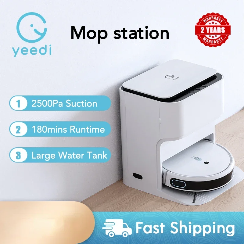 Nuovo Yeedi Mop Station Robot Floor Auto Cleaning Self-Cleaning Built-In Mop Lavatrice Rilevamento Tappeti 2500Pa Controllo Vocale