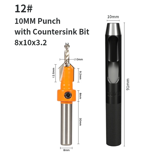 YUSUN 2PCS 8MM Shank Countersink with Punch Router Bit Woodworking Milling Cutter For Wood Face Mill 8x10x3.2with Punch