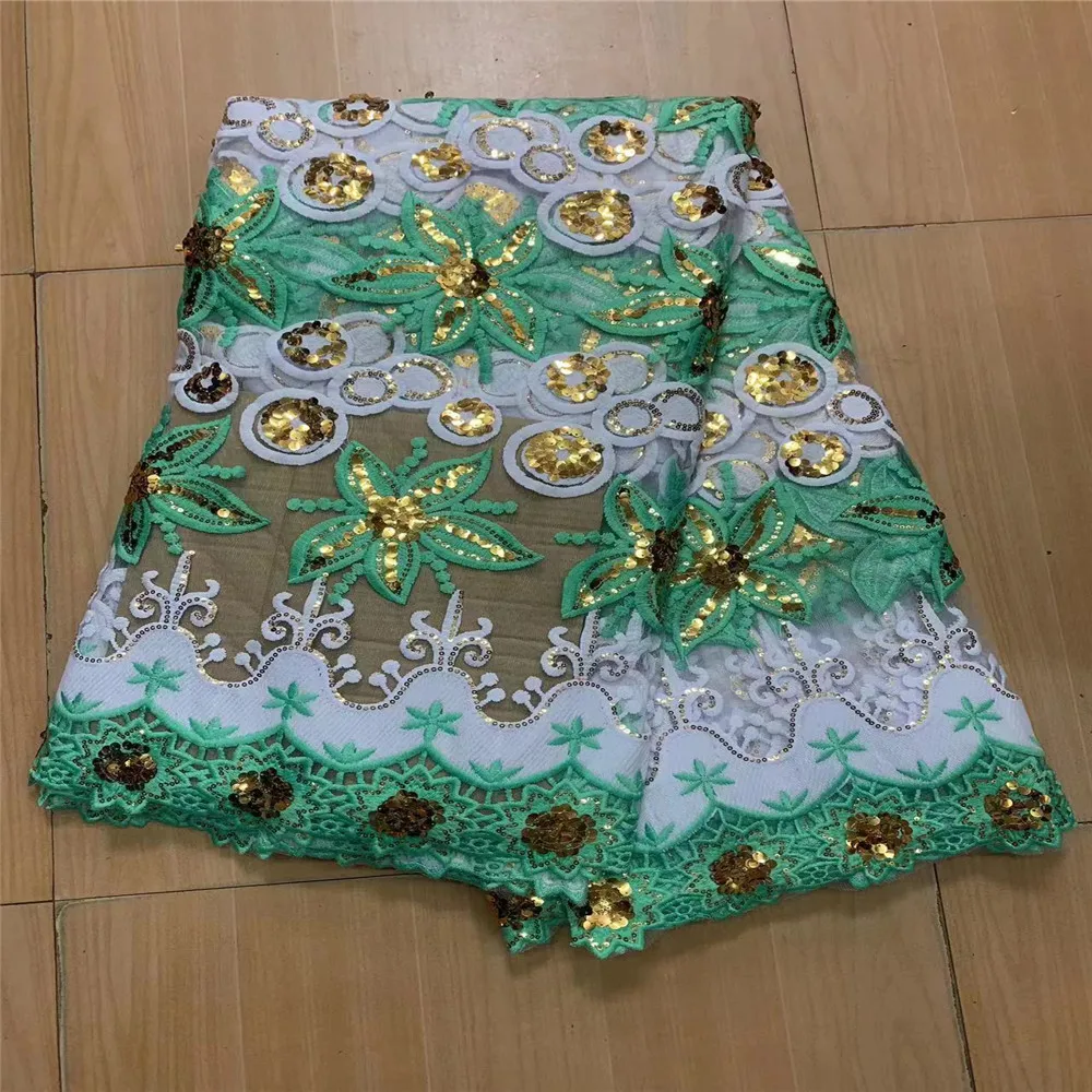 

African Tulle Green Sequins Lace Fabric 2023 High Quality Lace Material French Sequins Lace Fabric For Wedding Party Sewing