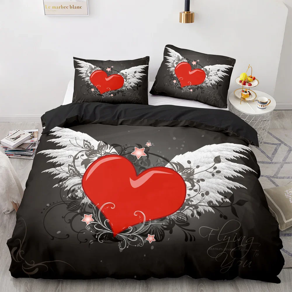 Love Duvet Cover Queen Heart Shaped Bedding Sets White Romance Polyester Comforter Cover for Women Men Boys Girls Teen King Size