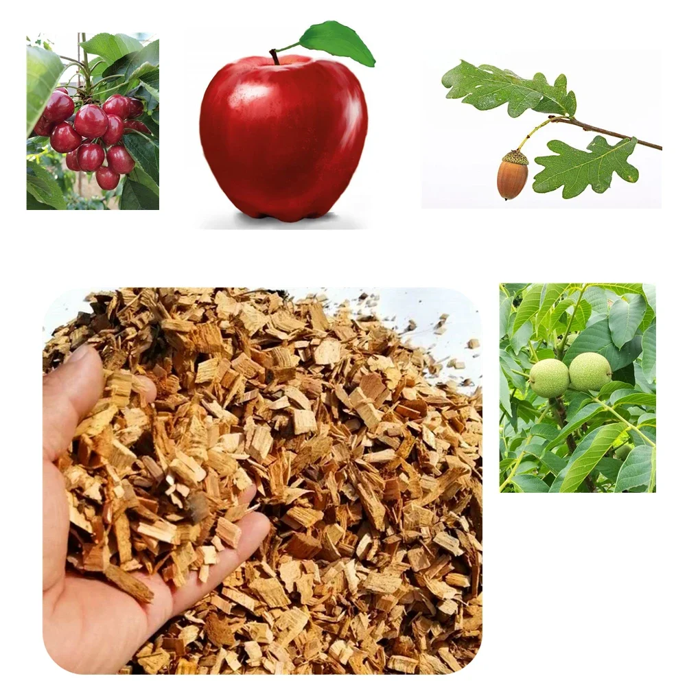Smoker and BBQ Wood Chips Cocktail Smoked Barbecue Fruit Tree Chips Sawdust 0.5-3cm Wood Block 500g/bags