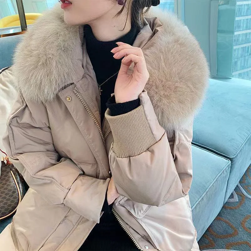 2023 Women White Duck Down Jacket  Latest Korean Female Students Thickened Thermal Knee Length Winter Coat