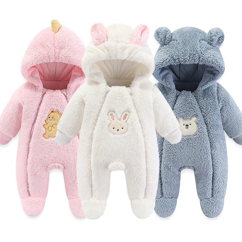 Warm Newborn Baby Clothing Set Winter Hooded Infant Romper Thicken Baby Girl Jacket Cartoon Kids Bodysuit Boys Jumpsuit 0-12M