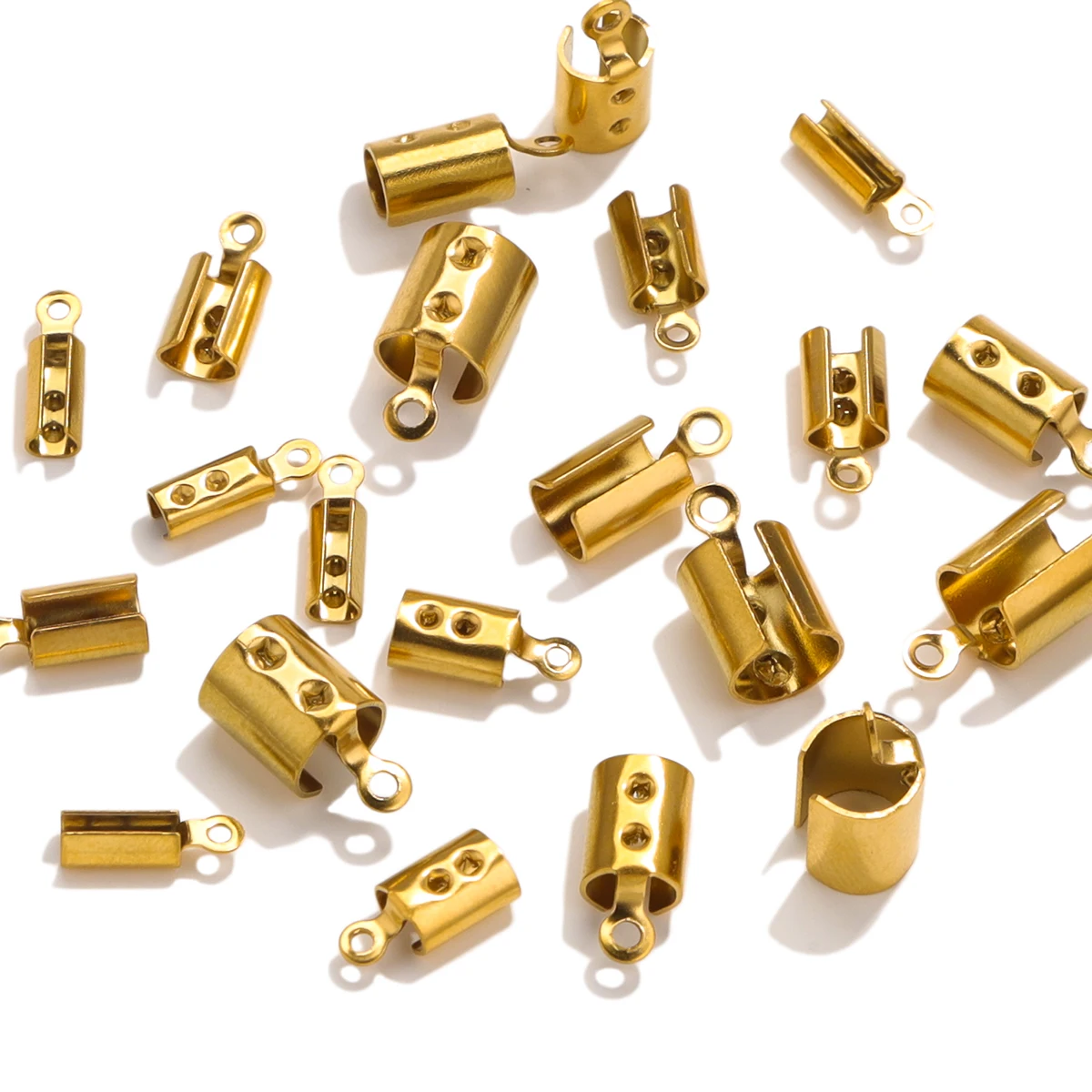 50pcs Stainless Steel pvd plated 18k gold Crimp End Beads Caps Leather