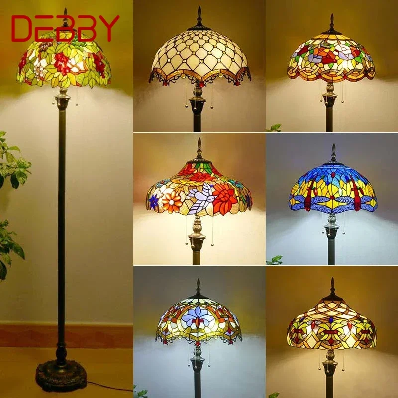 

DEBBY Tiffany Floor Lamp American Retro Living Room Bedroom Lamp Country Stained Glass Floor Lamp