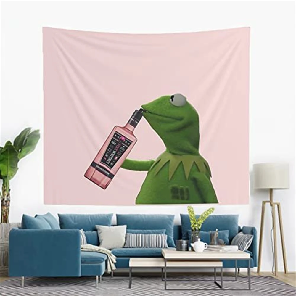1pc Wall Decoration Funny Kermit Sipping Pink Whitney Tapestry Wall Hanging
