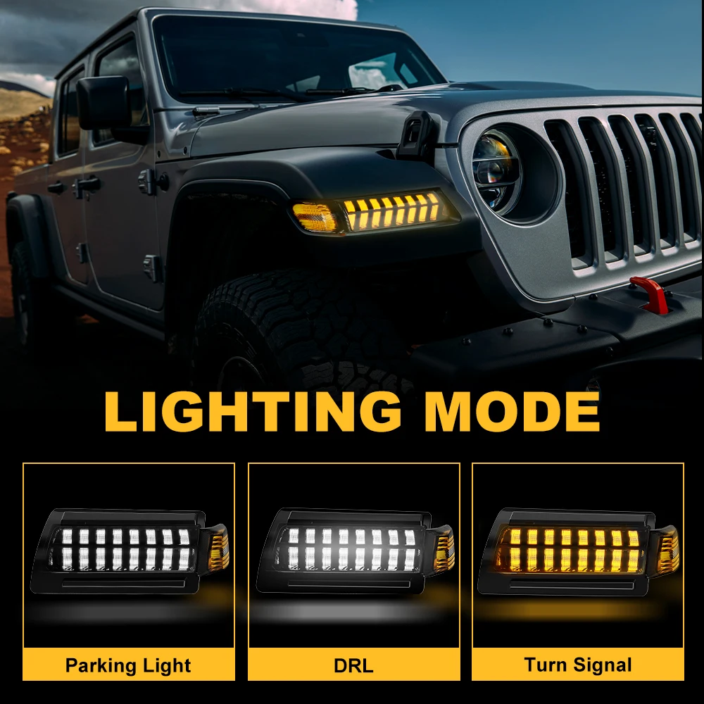 For Jeep Wrangler JL Sport 2018 2019 2020 LED Car Fender Side Marker Turn Signal