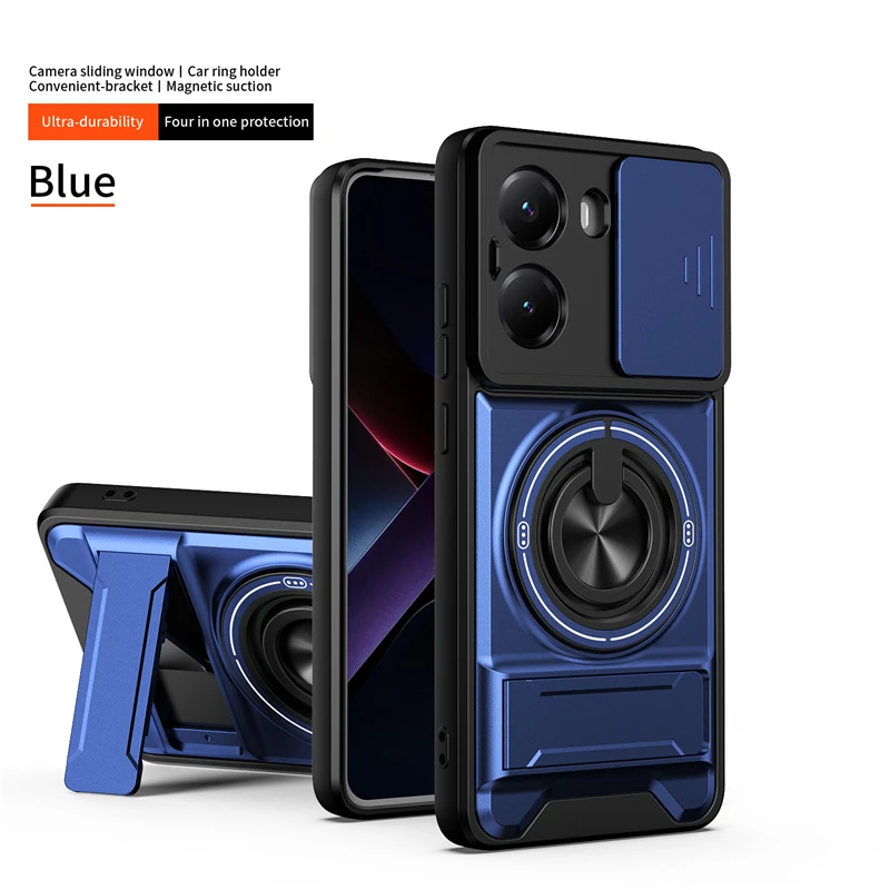 Magnetic Ring Stand Holder Phone Case with Shockproof Slide Lens Protector Cover