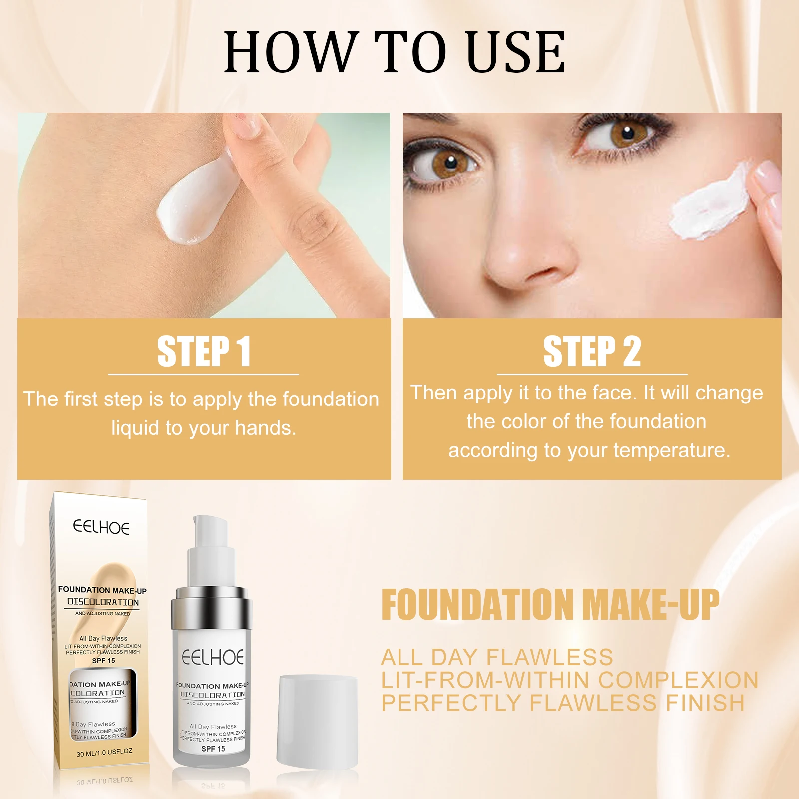 EELHOE Color Changing Liquid Foundation Moisturizing Waterproof No Creasing No Separation Concealer Makeup Products