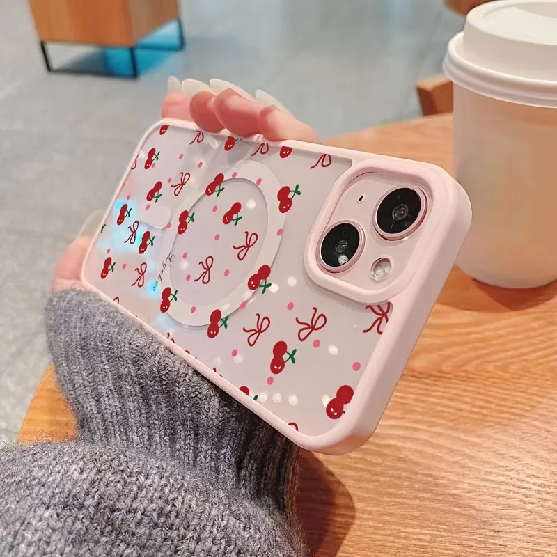 Red Cherry Bow Magnetic Clear Phone Case with Magsafe