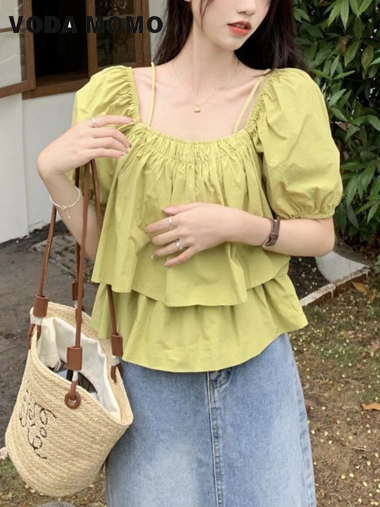 

Женская рубашка с открытыми плечами, универсальная рубашка во французском стиле с коротким рукавом, мягкая ветровка, элегантный дизайн, Новинка лета 2024