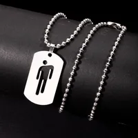 Chaîne de perles de couleur argent Simple, en acier inoxydable, carte carrée, pendentif à motif pour petite personne, bijoux pour femmes et hommes 2