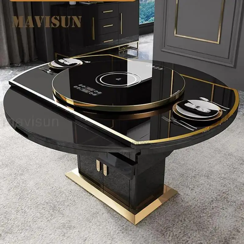 

Light Luxury Unfolded Rectangle Dining Room Tables With Induction Cooker And Large Storage Space Kitchen Table For 6-8 People