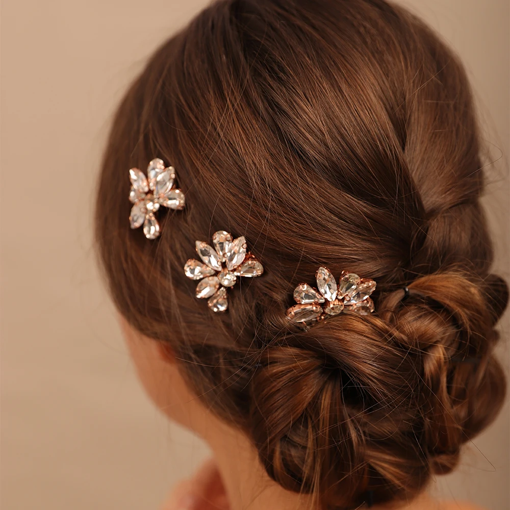 Rhinestone Flower Brides Hair Combs Bridal Headwear Wedding Hair Accessories Party Prom Jewelry Tiaras 3PCS