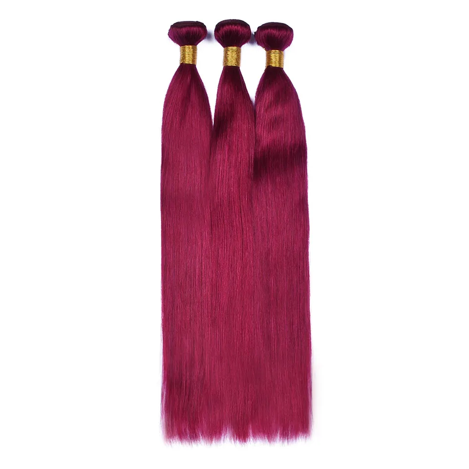 Burgundy Straight Human Hair Bundles Red Silky Straight Bundles BURG Human Hair Weave Brazilian Weft Extensions 100g/Bundle