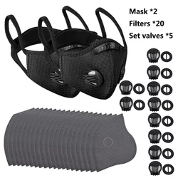 Outdoor Sports Anti - Pollution Reusable Cycling Face Mask Set (2m 20f 5v black)