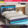 Queen Bed Frame with 4 Storage Drawers, Headboard and Storage, LED with Charging Station, No Box Springs Needed, Bed Frame 1