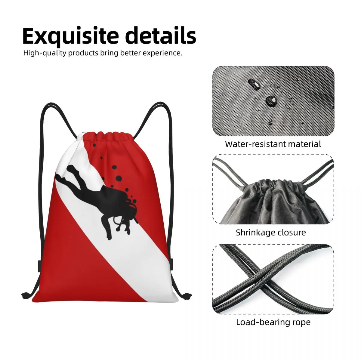 Scuba Dive Flag Bubble Red White Drawstring Backpack Women Men Gym Sport Sackpack Portable Diving Shopping Bag Sack 3